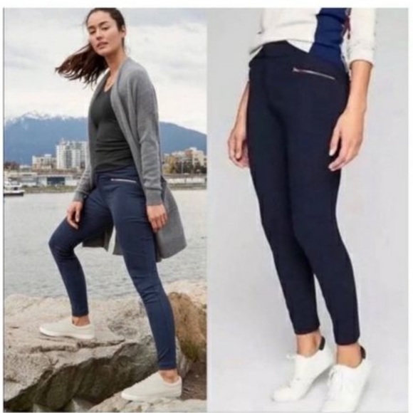 [10]✨NWOT✨Athleta | Ponte Moto Pant 2.0 | Navy Blue w/ Rose Gold Zippers - Picture 1 of 14